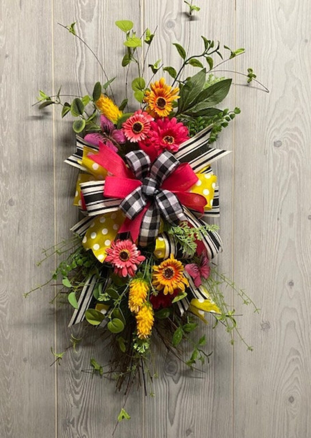 Wildflower Swag Wreath With Butterflies and Bows Etsy