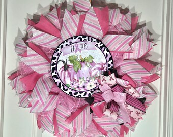 Pink Pumpkin Fall Wreath, Breast Cancer Awareness, Hope