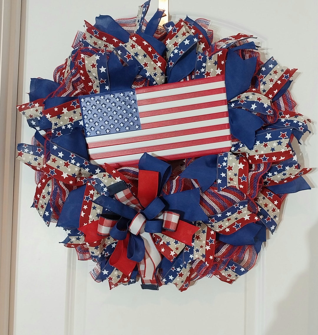 US Flag Patriotic Wreath, Red White and Blue Decor - Etsy