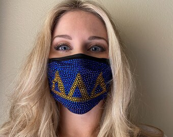 Delta Delta Delta Bling Face Mask SALE, Tri-Delt sorority, Sequin Face Masks, Sparkly Rhinestone, Bling, Washable, Reusable