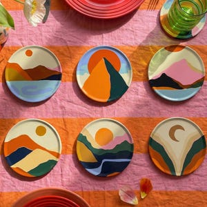 Boho Retro Tin Set of 6  Drink Coasters | Gifts for Her | Dopamine Decor | Christmas Gift | Gifts for Home