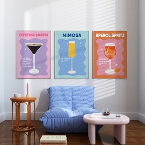 Cocktail Print Set of 3 | Retro Cocktail Wall Art | DIGITAL DOWNLOAD |Bar Cart Wall Art | Colourful Cocktail Poster |Wall Decor | Home Decor