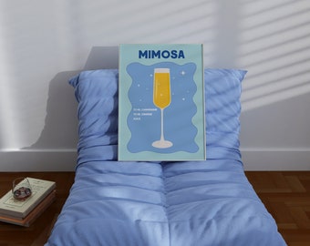 Mimosa Cocktail Print / Retro Cocktail Wall Art / DIGITAL DOWNLOAD / Bar Cart Wall Art / Colorful Cocktail Poster / Wall Decor / Home Decor