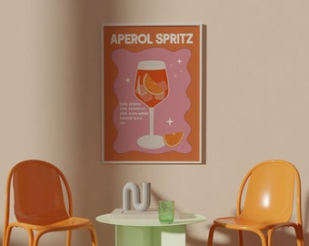 Aperol Spritz Print| Retro Cocktail Wall Art | DIGITAL DOWNLOAD | Bar Cart Wall Art | Colourful Cocktail Poster | Wall Decor | Home Decor