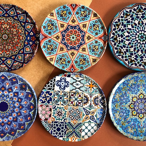 Mediterrane Untersetzer, 6er-Set | Türkische Fliesen-Untersetzer aus Zinn | Marokkanisches Dekor | Geschenkverpackung | Einzugsgeschenk für Sie