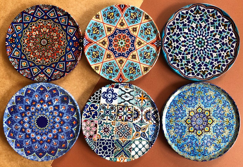 Coasters | Set of 6 Drink Coaster Set | Persian  Moroccan Patterns | Housewarming Gifts | Gifts for Her | New Home Gifts