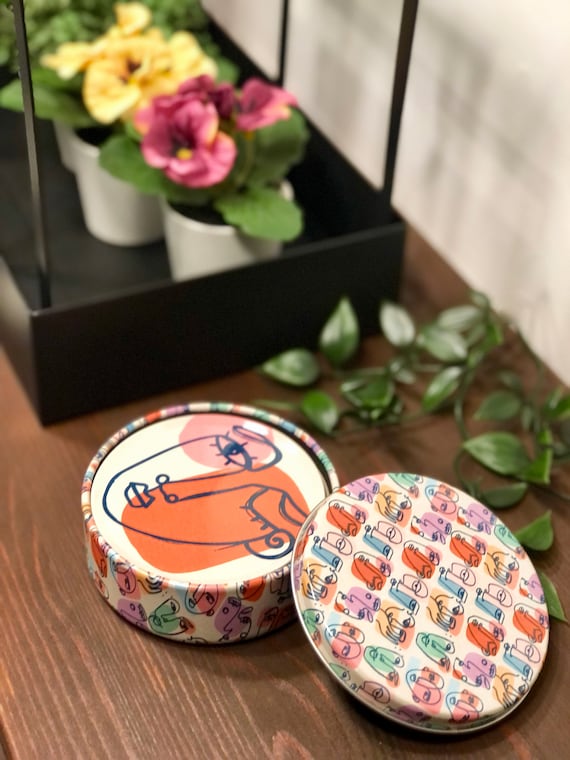 抽象的な顔のコースター：ブリキのドリンクコースター6枚セット - Etsy