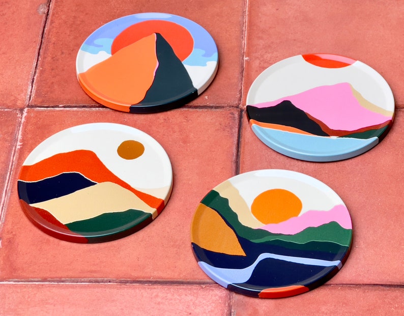 Coasters Boho Coasters Set of 6 Drink Coasters Art Etsy UK