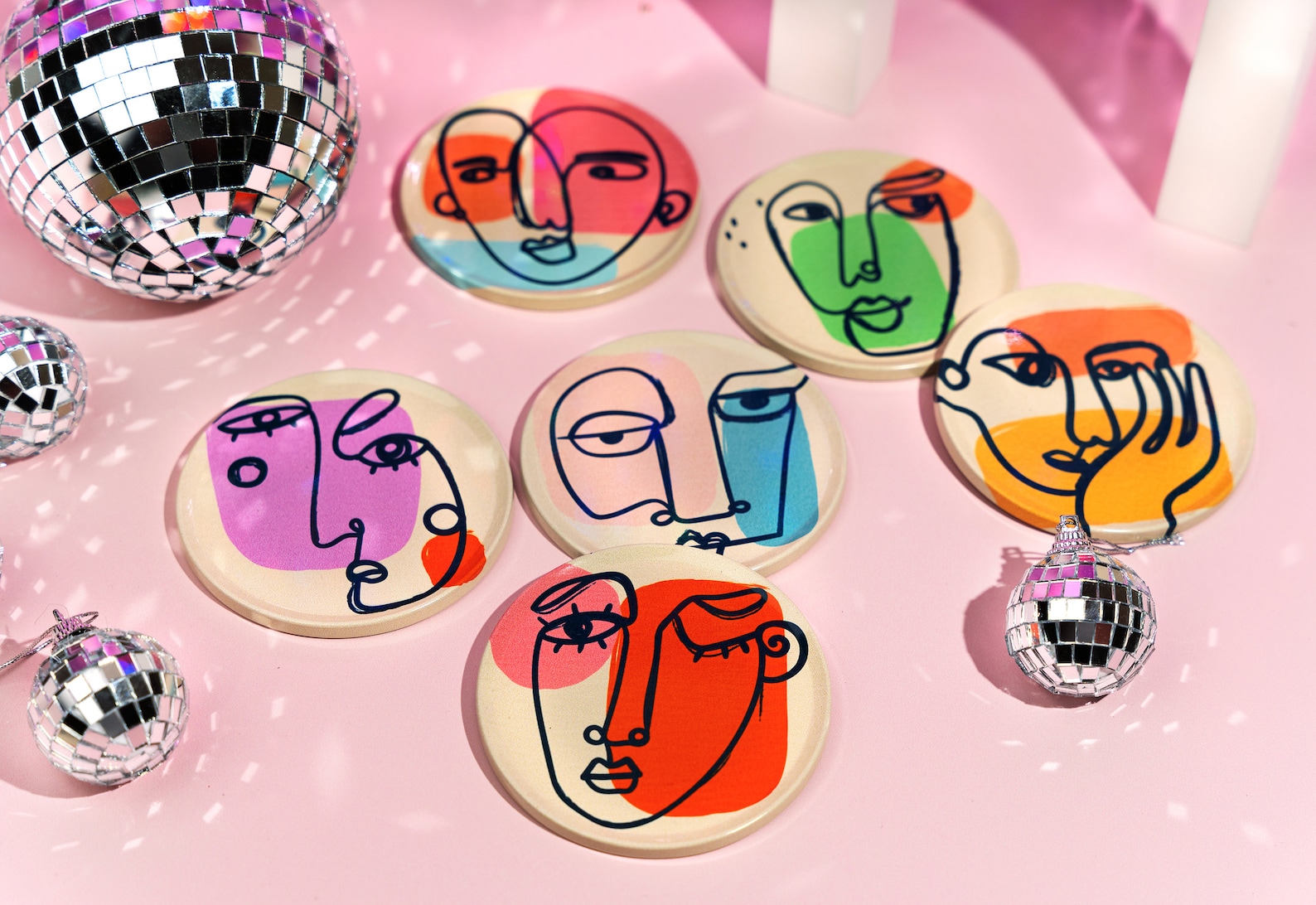 Coasters Unique Coaster Set Abstract Faces Art Coasters Etsy