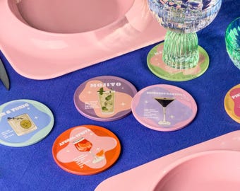 Cocktail Art Coasters|  Set of 6 Drink Coasters | Trendy Gift | Housewarming Gift | Christmas Gift