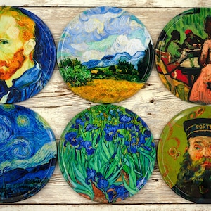 Set of 6 Coasters in a Matching Box |  Vincent Van Gogh Coasters | Drink Coasters Set| Famous Art Paintings