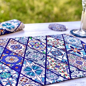 Mediterranean Pattern Placemats| Placemat Set of 2, 4, 6 | Table Mats | Placemat and Coaster Set| Housewarming Gift | Dining Decor