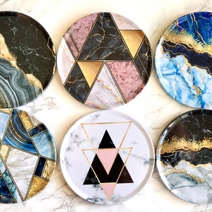 Set of 6 Coasters |Drink Coaster Set |  Marble Pattern Coasters | Tea Coffee Cup Mats | Housewarming Gifts