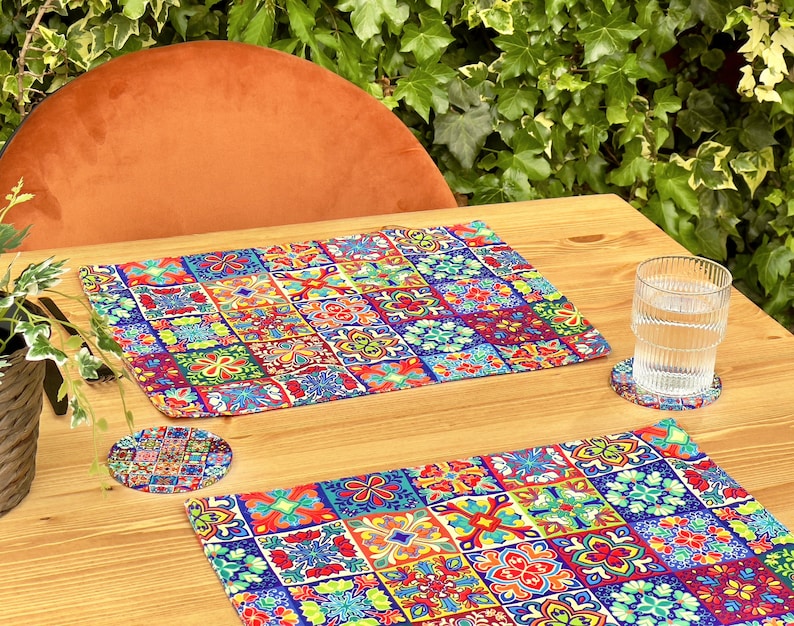 Mediterranean Pattern Placemats| Placemat Set of 2, 4, 6 | Table Mats | Placemat and Coaster Set| Housewarming Gift | Dining Decor