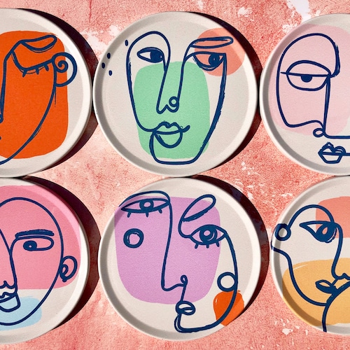 Coasters Unique Coaster Set Abstract Faces Art Coasters Etsy UK