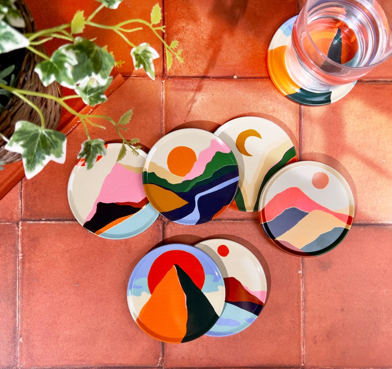 Boho Coasters Set of 6 Drink Coasters Abstract Art Coasters Drink Coasters Home Decor Gifts for Her Christmas Gifts image 6