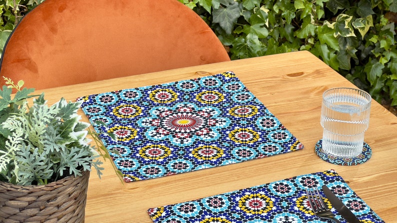 Moroccan Design Placemats Placemat Set of 2, 4, 6 Coaster and Placemat Set Table Mats Housewarming Gift New Home Gift B