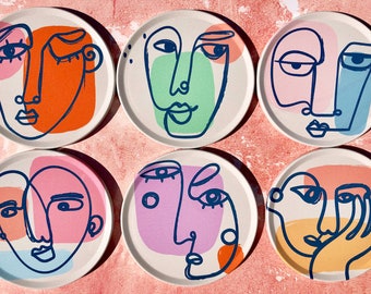 Coaster Set | Drink Coasters Set | Abstract Face Coasters | Housewarming Gift | Gifts for Her | Home Decor