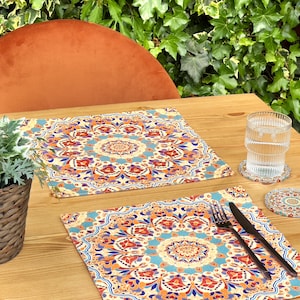 Moroccan Design Placemats Placemat Set of 2, 4, 6 Coaster and Placemat Set Table Mats Housewarming Gift New Home Gift A