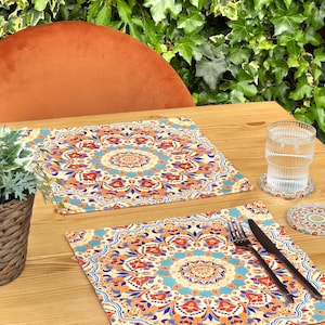 Moroccan Design Placemats | Placemat Set of 2, 4, 6  | Coaster and Placemat Set | Table Mats | Housewarming Gift | New Home Gift