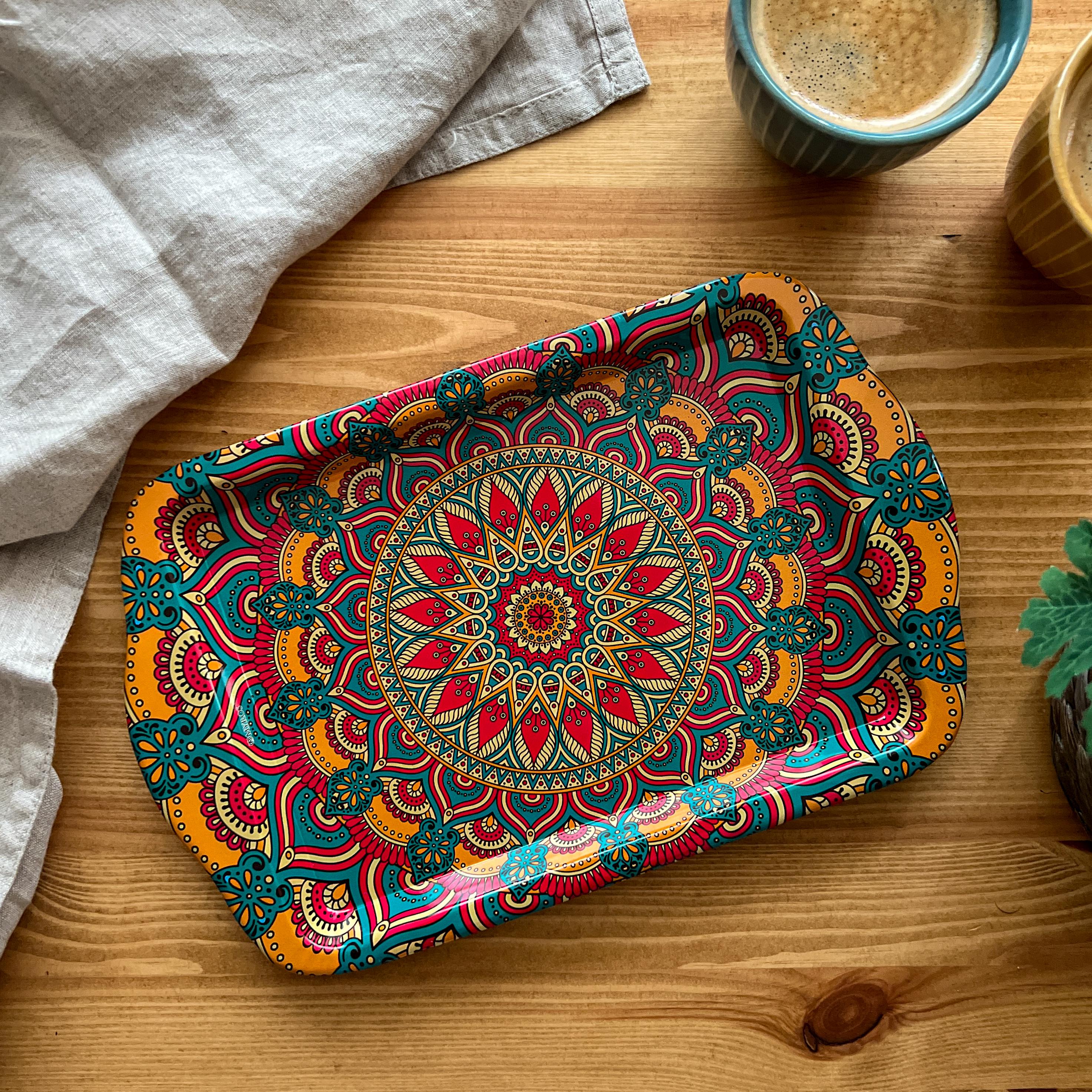 Set of Two Decorative Metal Trays / Double-Sided Printed Tray for Home Decor/ Christmas Gift/ Housewarming Gift