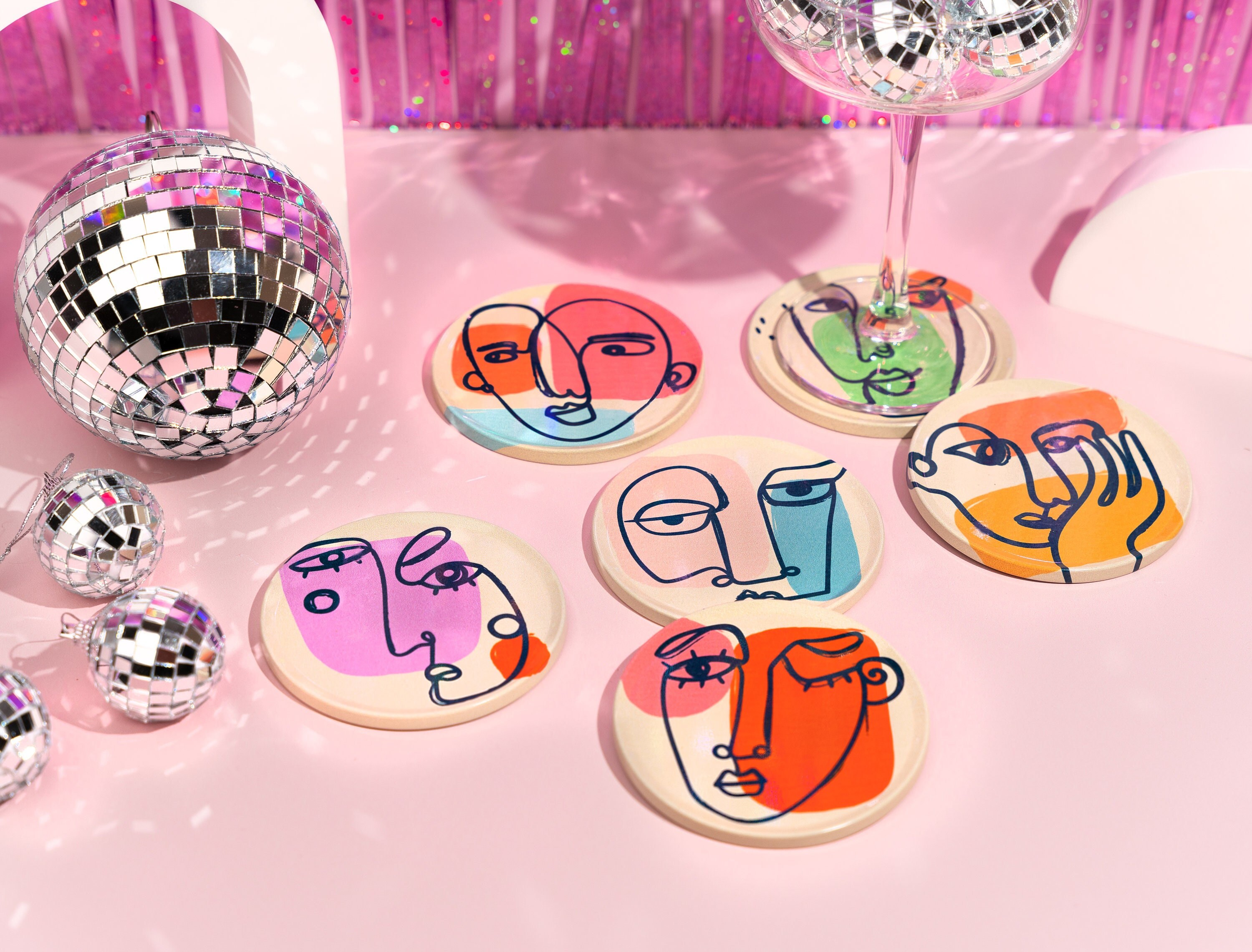 Coasters Unique Coaster Set Abstract Faces Art Coasters Etsy