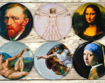 Set of 6 Coasters in a Matching Box | Drink Coaster Set | Van Gogh | Mona Lisa |  Classic Paintings | Famous Art Prints