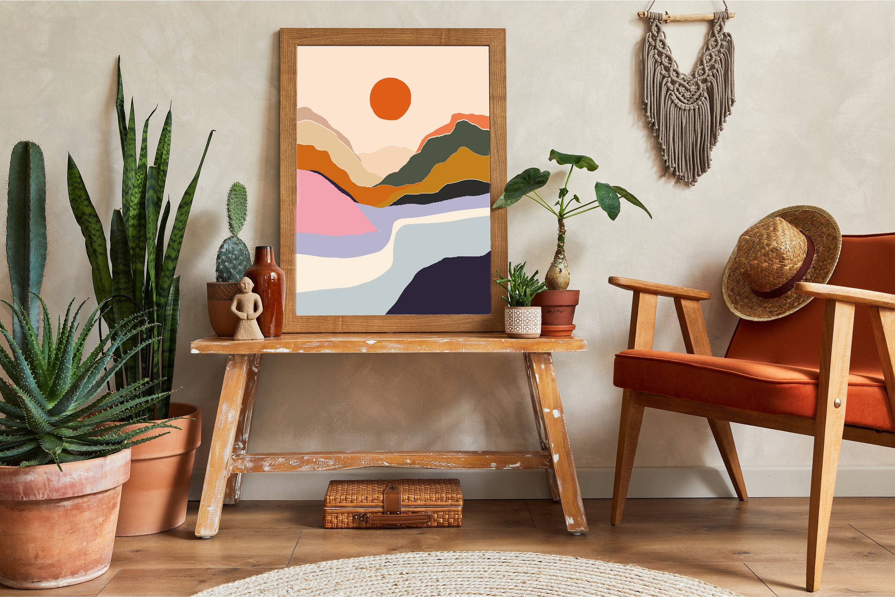 | d'impression d'art Boho | Solaire Abstraite Mural Minimaliste de Décoration Nordique Intérieure Af