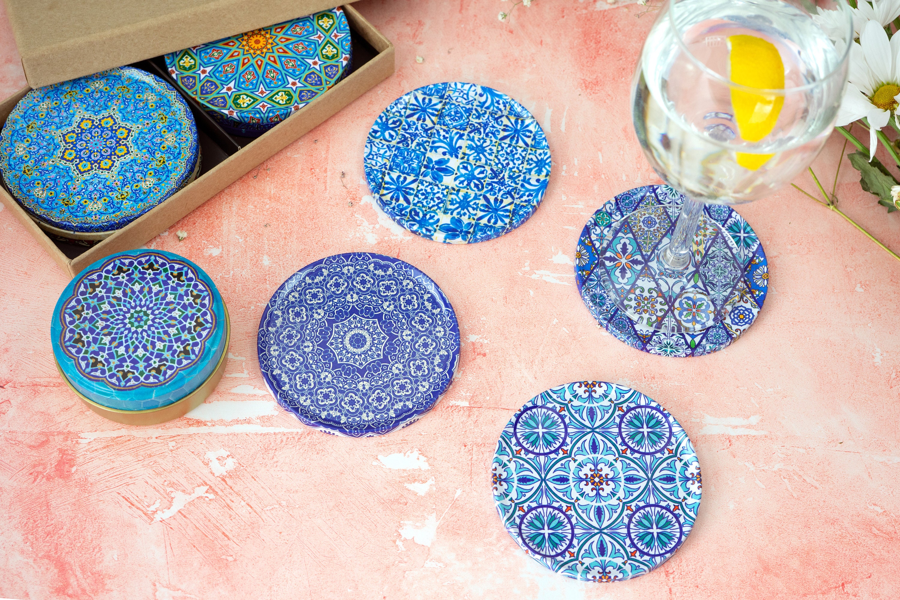 Set of 6 Coasters Blue Coasters Drink Coasters Etsy