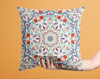 Mediterranean Floral Cushion Cover: Boho Decorative Pillow