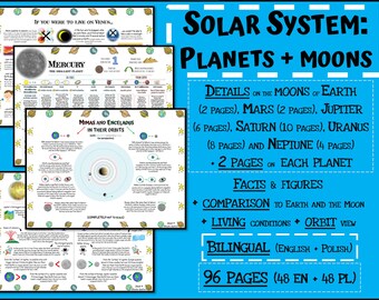 Bilingual - Solar System BUNDLE all planets and moons Mercury Venus Mars Ganymede Titan 96 pages printable EN PL study notes homeschooling