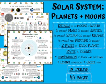 EN - Solar System BUNDLE all planets and moons Mercury Venus Mars Jupiter Ganymede Titan Europa 48 pages printable study notes homeschooling