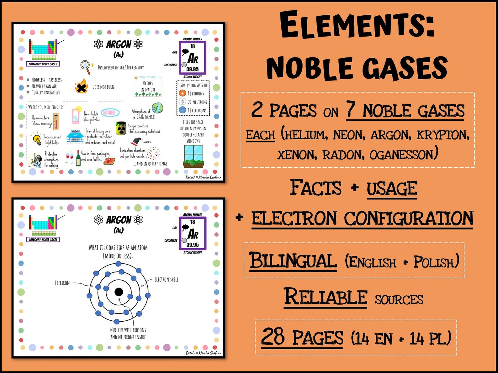 Elements noble gases helium neon argon krypton xenon radon Etsy
