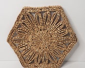 Vintage Boho Bohemian Straw Trivet, Flower Pot Plant Holder, Pot Holder, Woven Rattan Wicker, Wall Decor