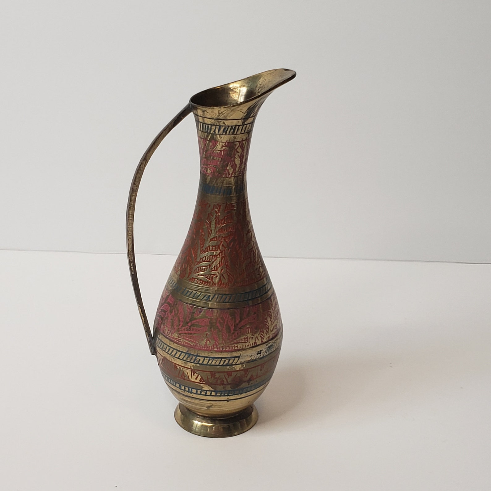 Vintage Brass Engraved Pitcher Vase Decorative Bud Vase With Etsy