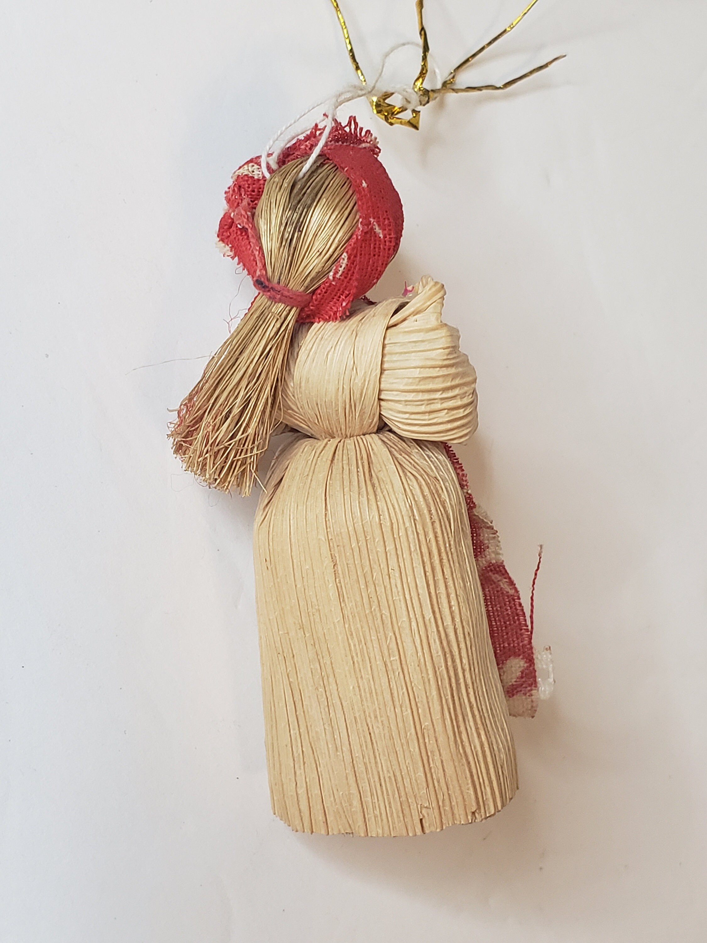 Vintage Corn Husk Doll Christmas Tree Ornament Girl in Red Etsy UK