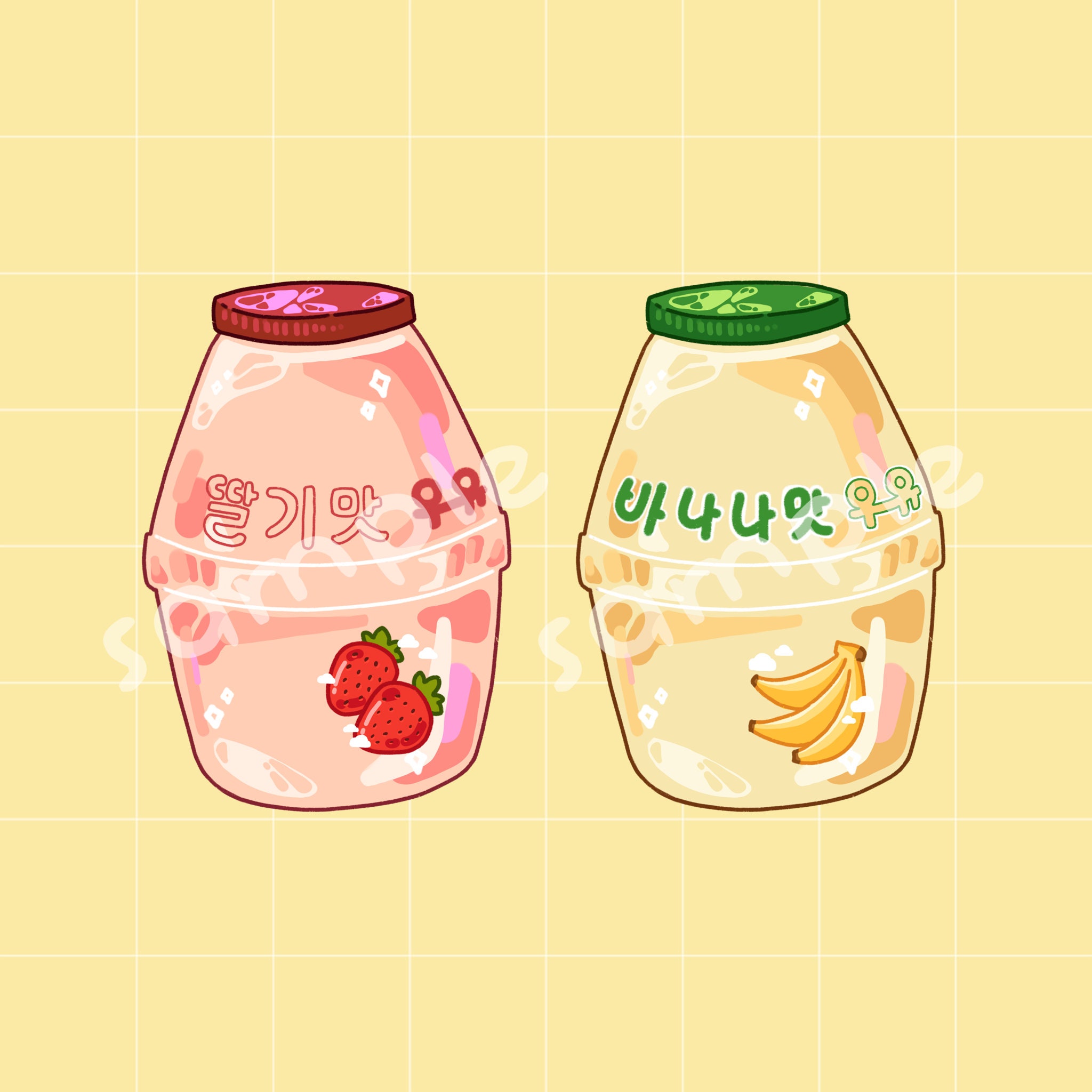 Korean Banana & Strawberry Milk Cute Stickers Aesthetic | Etsy