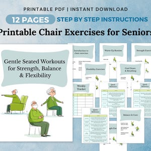 Chair Yoga for Seniors: Printable Exercises, Gentle Seated Workout, Exercises for Seniors PDF, Physical Therapy, Elderly Fitness