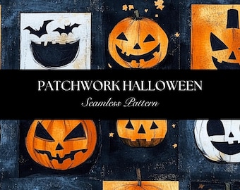 Halloween Patchwork Muster, digitaler Download für gruseligen Stoff, kommerzielle Nutzung, niedliches Halloween-Design