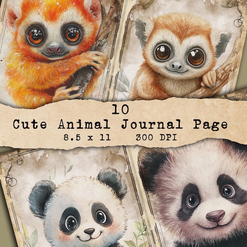 Cute Baby Animals Junk Journal Kit PNG | Nature Printable Ephemera ...
