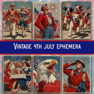 4th of July ephemera, Vintage Printable Scrapbook Pages, Independence Day Junk Journal, Digital Download Kit