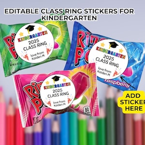 Kindergarten Class Ring Stickers, Printable Graduation Gift Tags, Preschool Party Favors, Class of 2025 Labels, Editable Graduation Tags