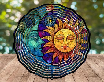 Molinillo de viento Luna y Sol PNG: Arte de sublimación celestial (Descarga digital)