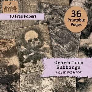 Gothic Filler Papers | Gravestone Rubbings Extra Pages | Dark Academia Junk Journal Backgrounds | Halloween Printable Paper Pack 36 Pages