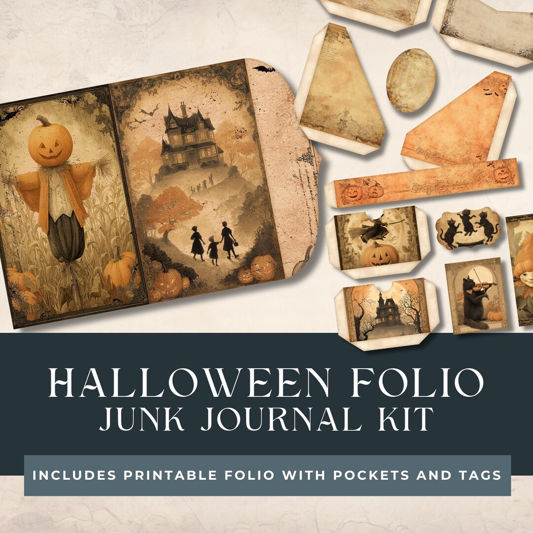 Vintage Halloween Junk Journal Folio, Printable Kit, Spooky Ephemera ...