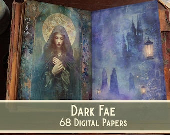 Fae Court Dark Fantasy Junk Journal Pages, Bookish Romantasy, Celestial Dark Romance Digital Collage, Night Aesthetic, Scrapbook Paper