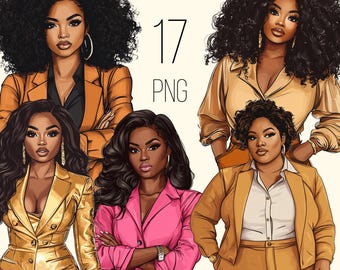 Black Girl Clipart: Fashion PNG Stickers, Afrocentric Art (Digital Download)