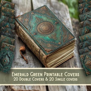 Emerald Green Journal Cover Bundle, Printable Junk Journal Cover, Vintage Digital Download, Ephemera Kit, Scrapbook Supplies, Journal Covers