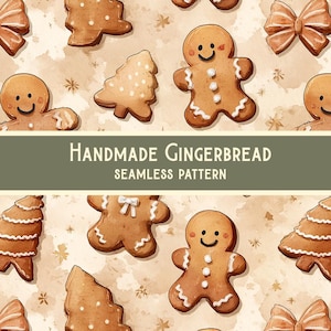 Christmas Gingerbread Seamless Pattern, Digital Download for Crafts, Commercial Use, Cute Holiday Design