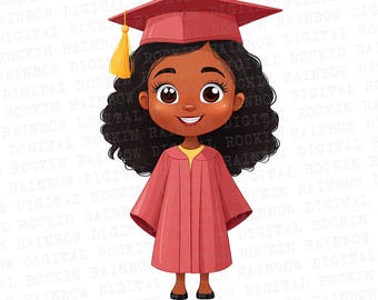 Cute Black Girl Graduation Clipart, PNG, Sublimation Art (Digital Download)